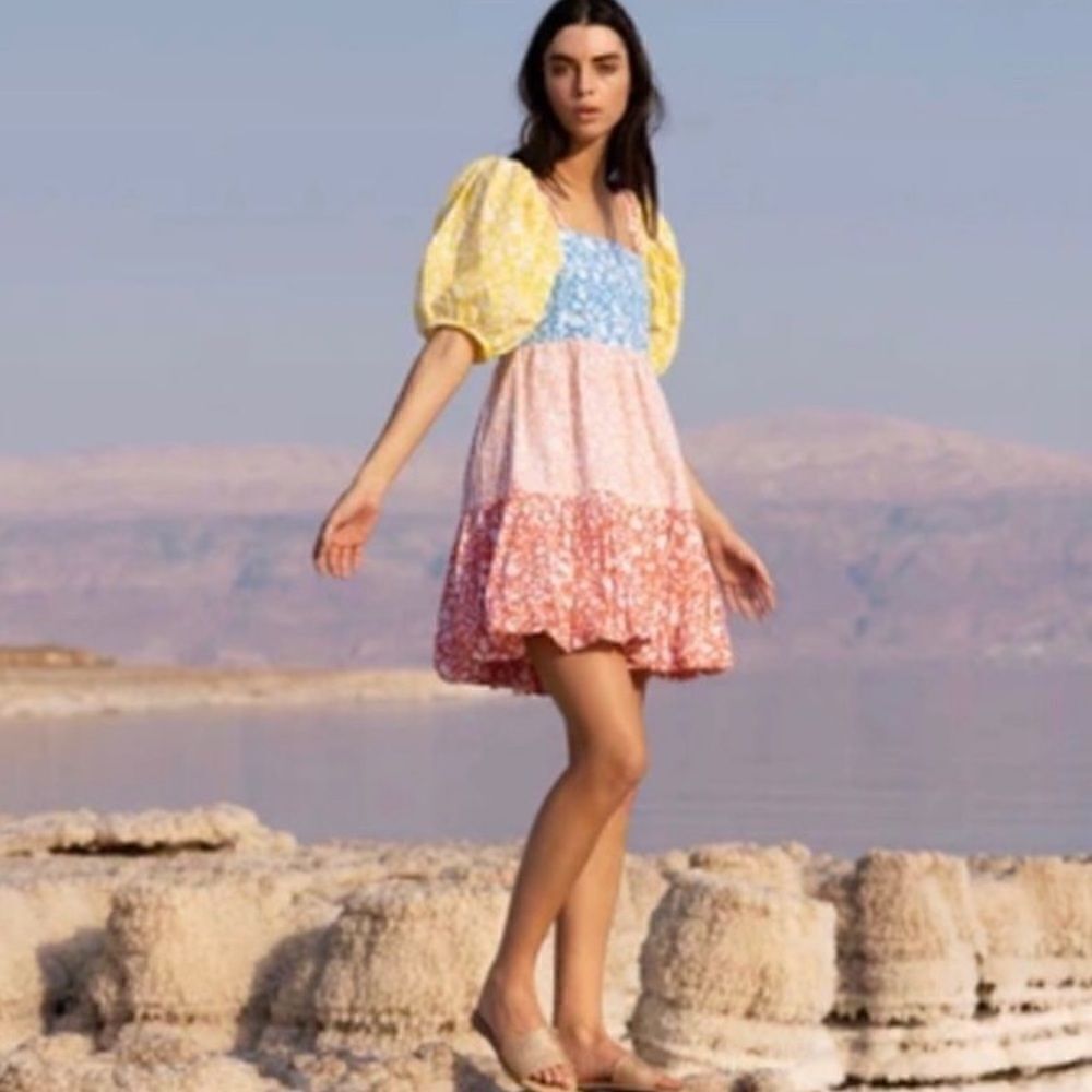 Oliphant Bubble Skirt Mini Dress, Canary Multi M